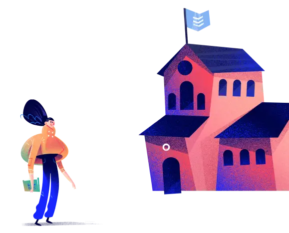 Student walking towards school building